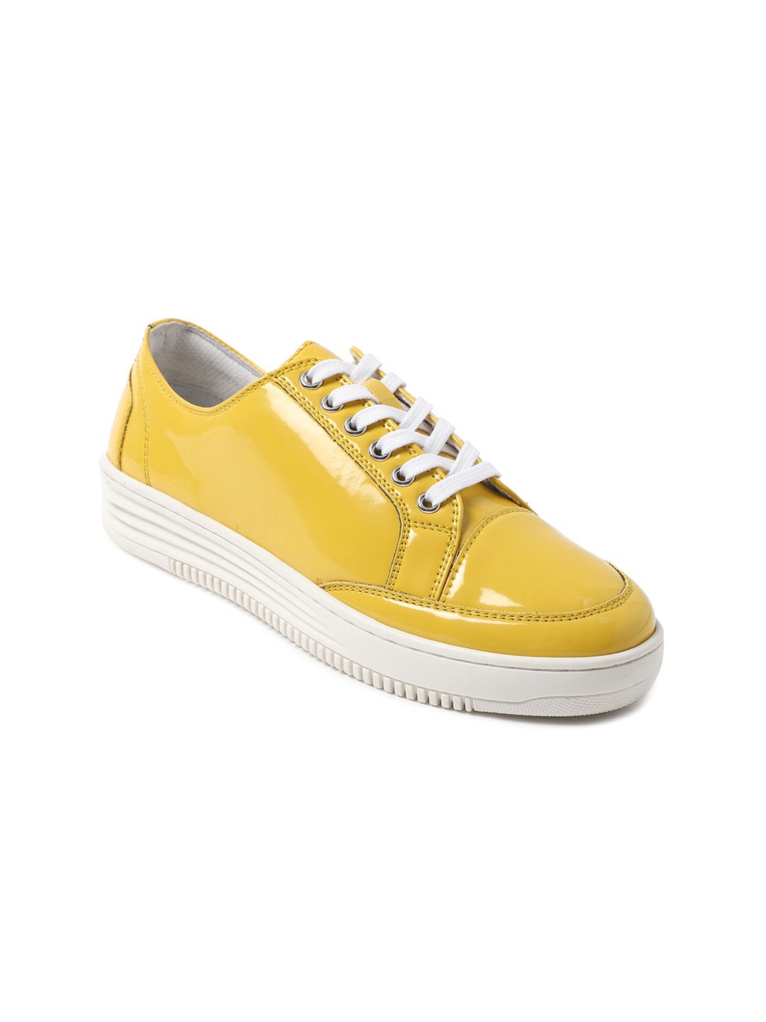 FOREVER 21 Women Yellow Solid PU Sneakers Price in India
