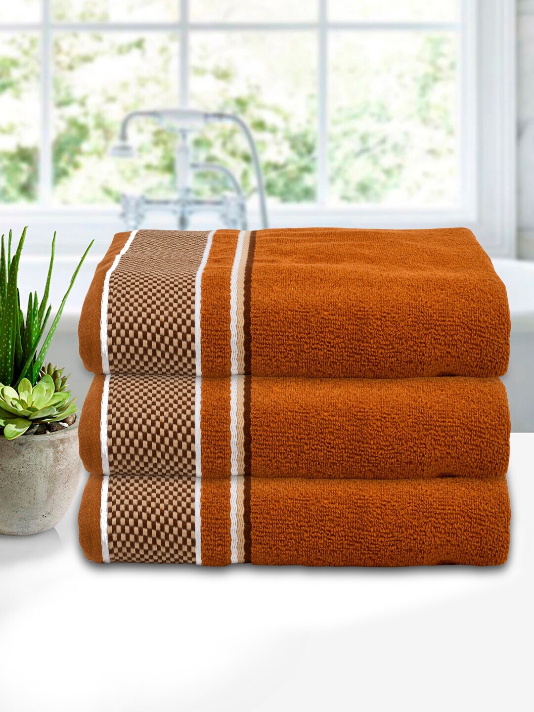 Kuber Industries Set Of 3 Brown Solid 400 GSM Cotton Bath Towels Price in India