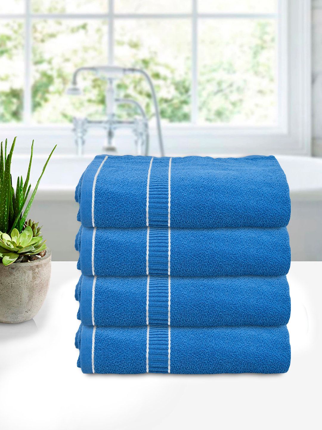 Kuber Industries Set Of 4 Blue Solid 400 GSM Cotton Bath Towels Price in India