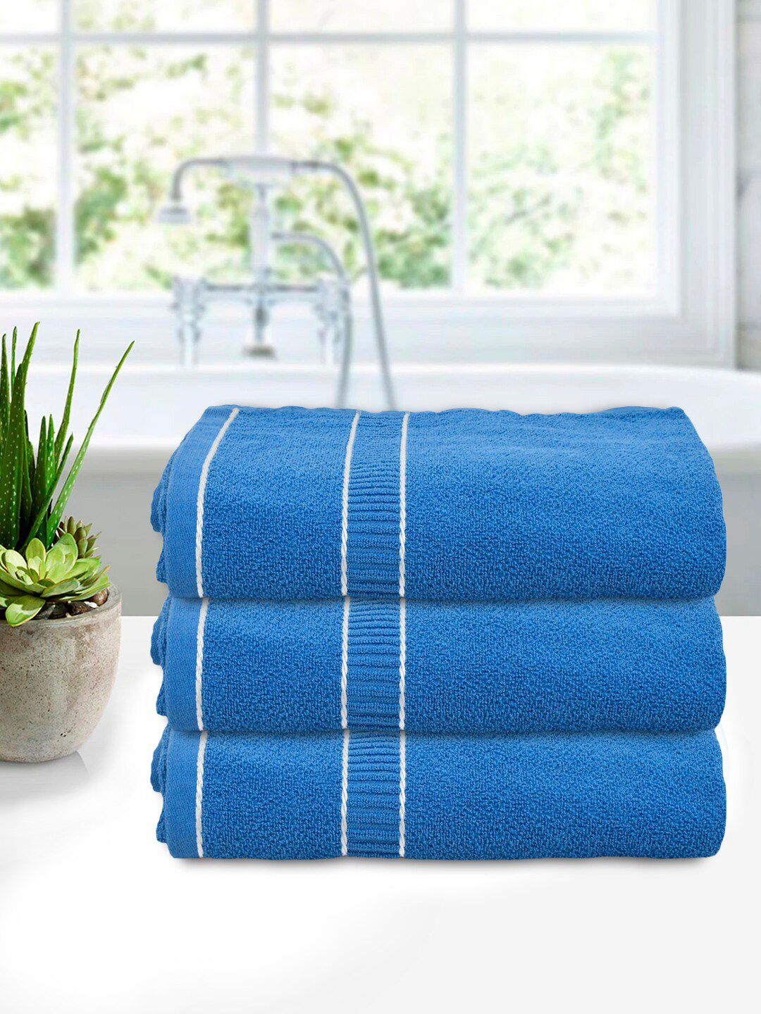 Kuber Industries Blue Pack of 3 Soft Cotton 400 GSM Bath Towel Price in India