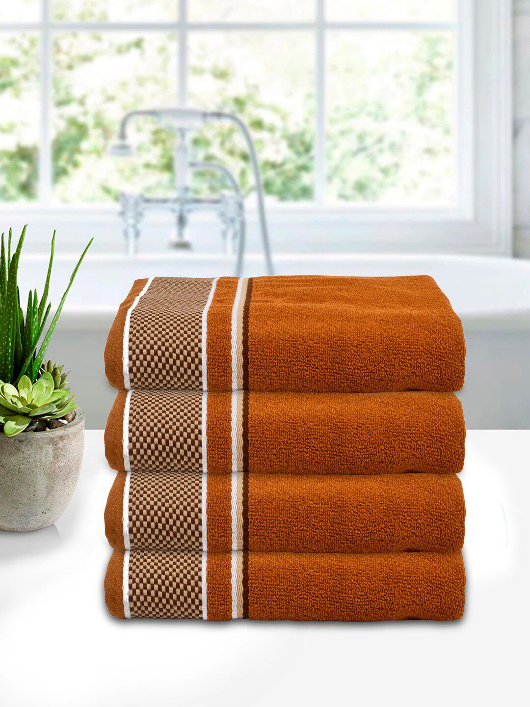 Kuber Industries Set of 4 Brown Cotton Bath Towels Price in India