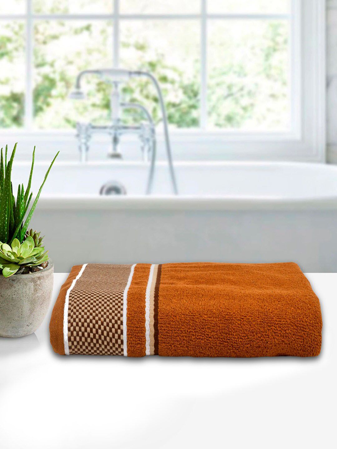 Kuber Industries Brown Solid Cotton 400 GSM Bath Towel Price in India