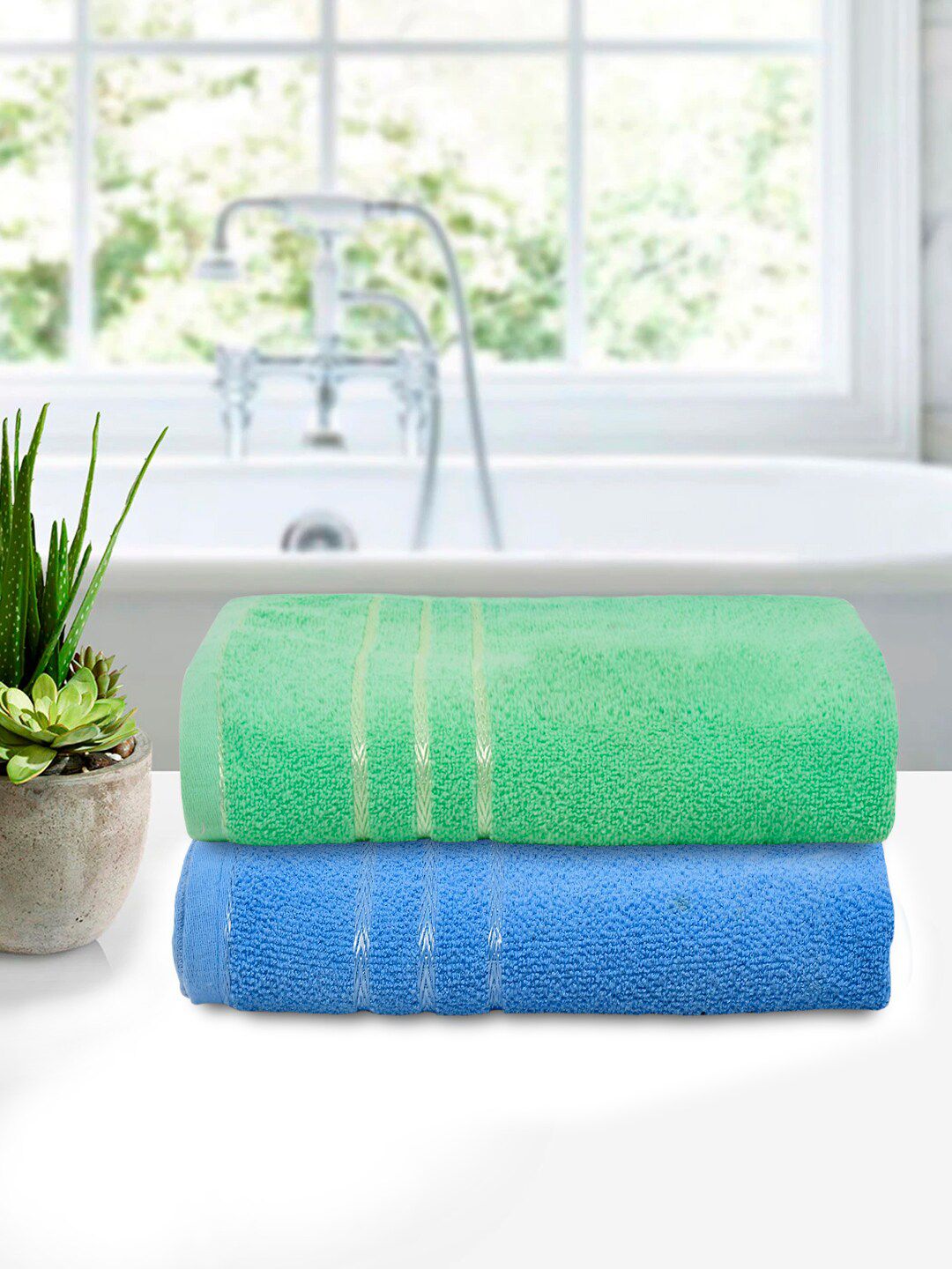 Kuber Industries Green & Blue Set of 2 Soft Cotton 400 GSM Bath Towels Price in India