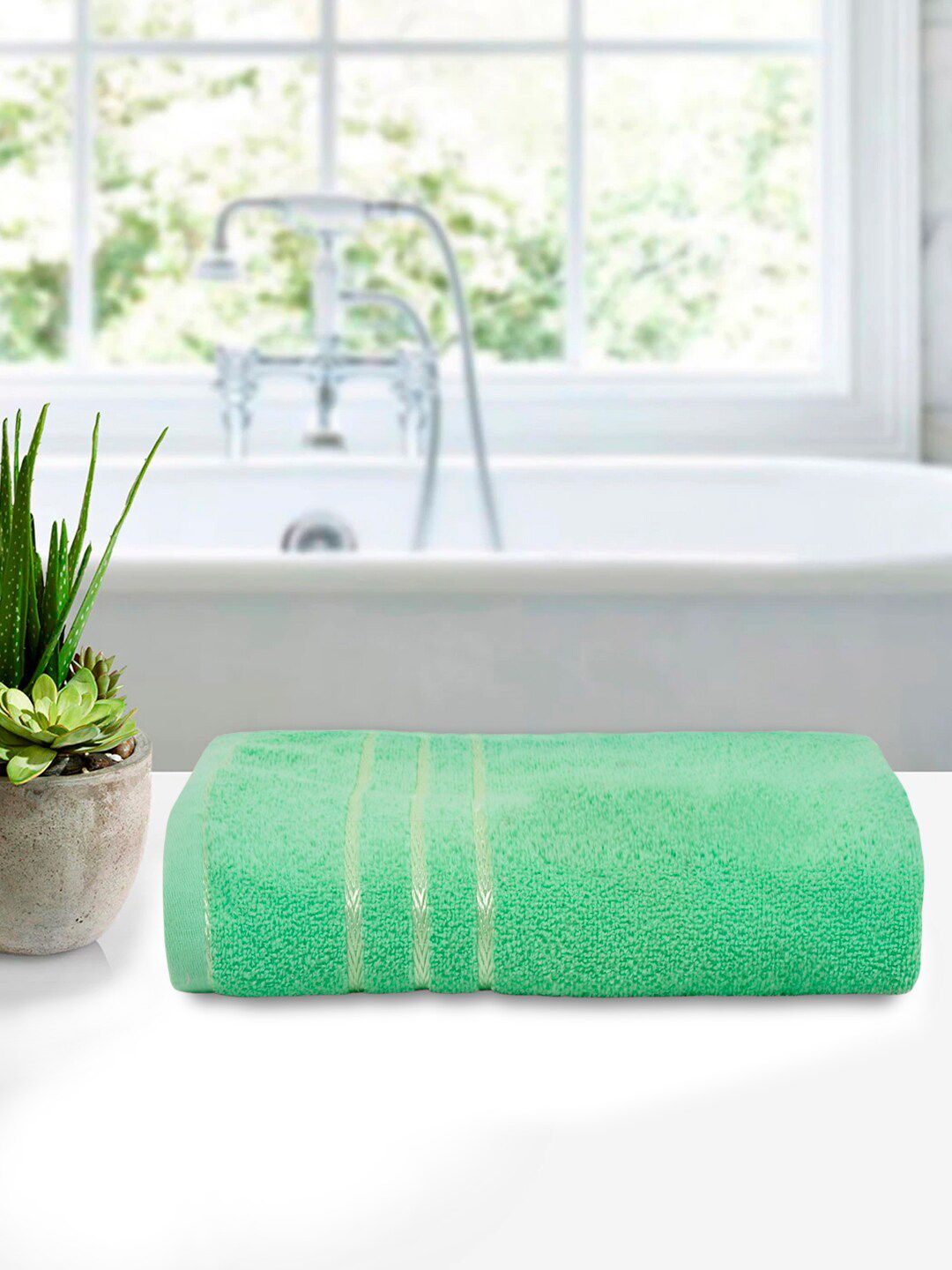 Kuber Industries Unisex Green Solid Pure Soft Cotton Bath Towel Price in India