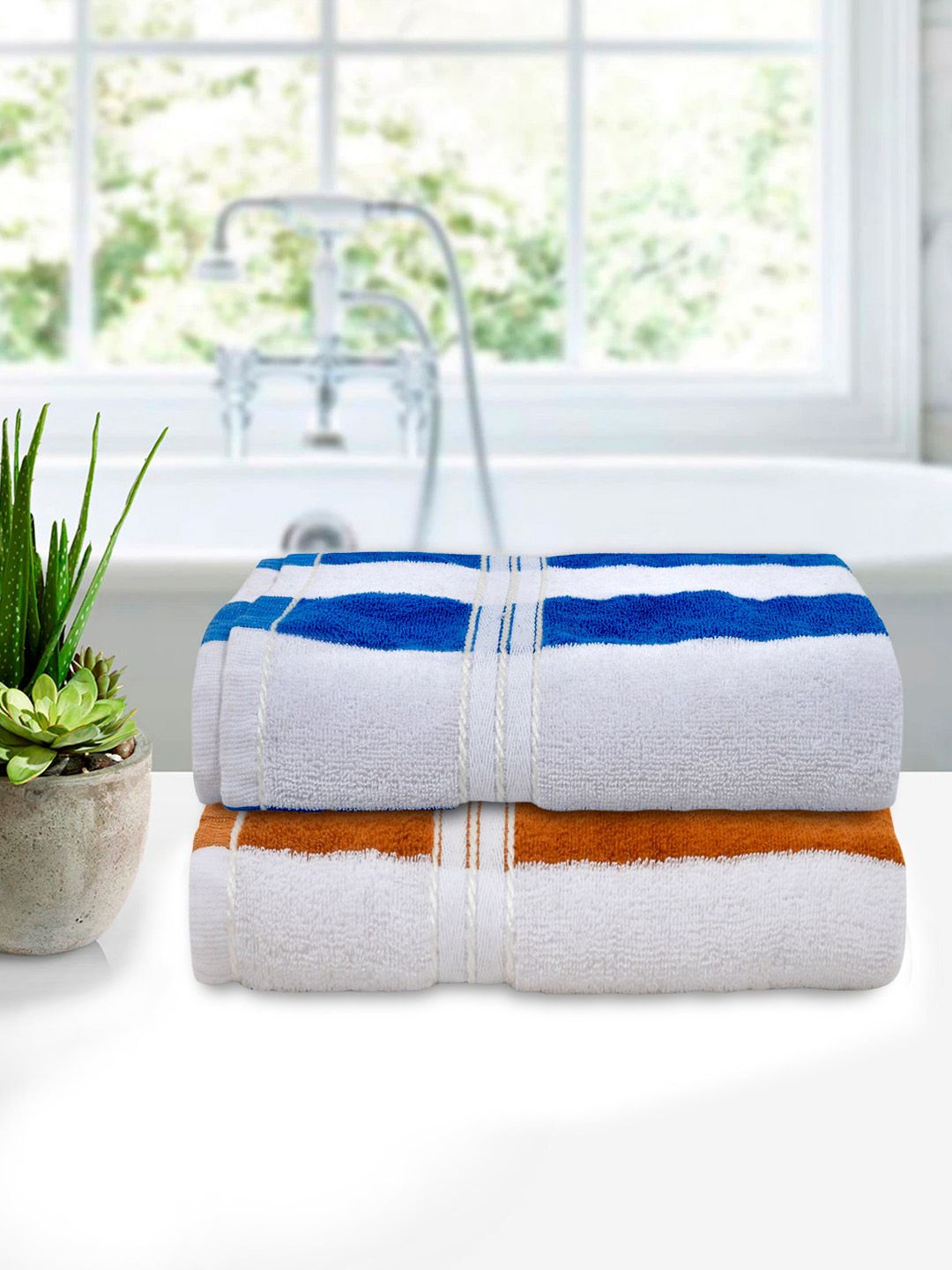Kuber Industries Brown & Blue Pack of 2 Soft Cotton 400 GSM Bath Towel Price in India