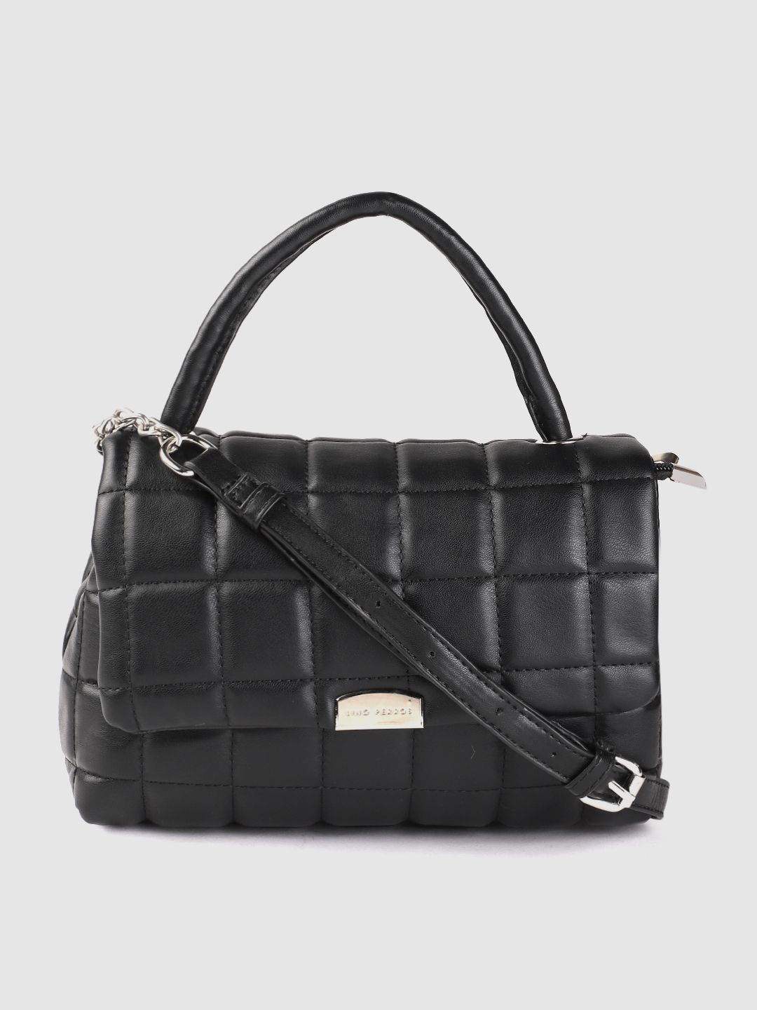 Lino Perros Women Black Quilted Structured Satchel Price in India