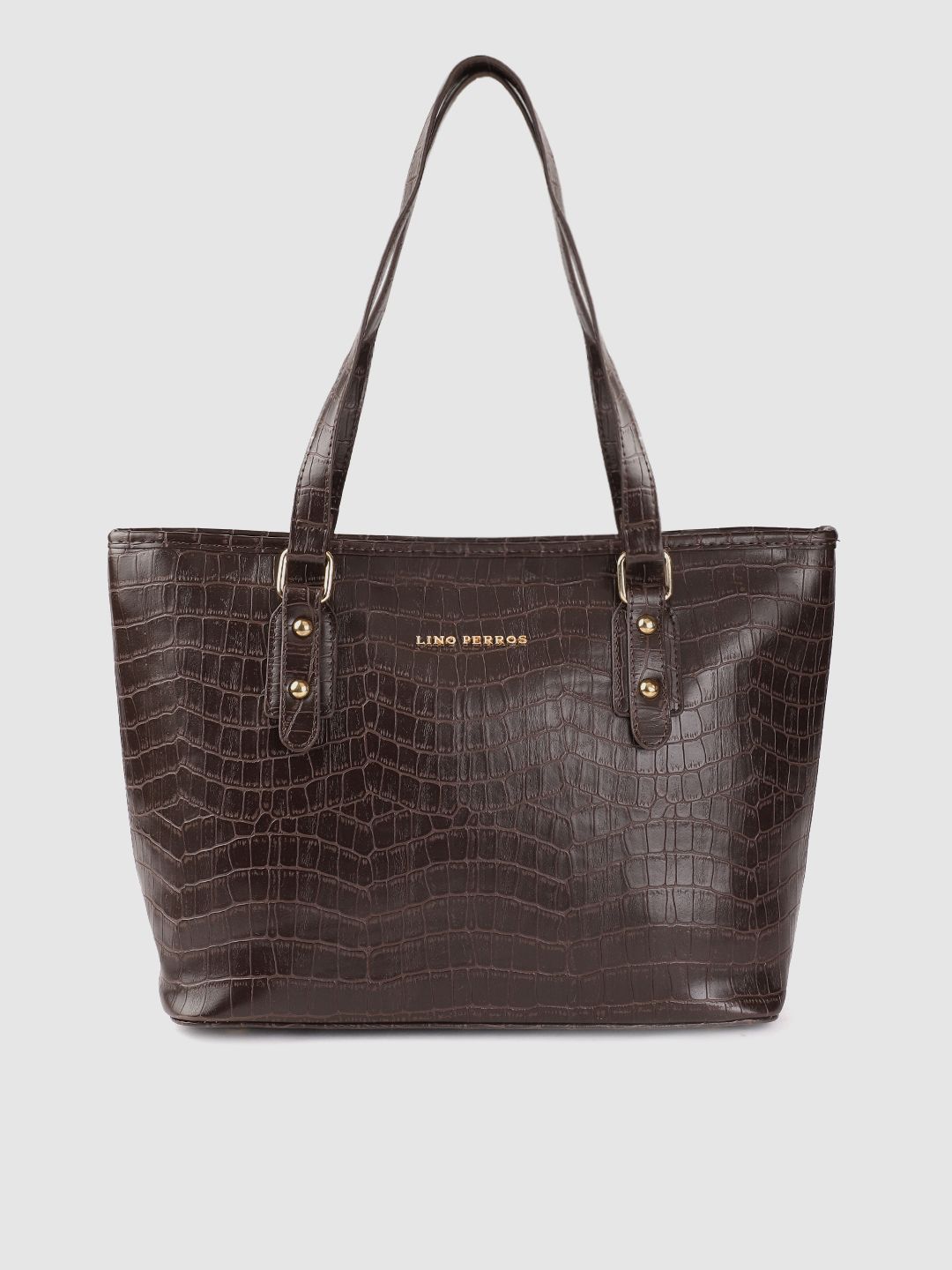 Lino Perros Women Coffee Brown Croc-Textured Structured Shoulder Bag Price in India