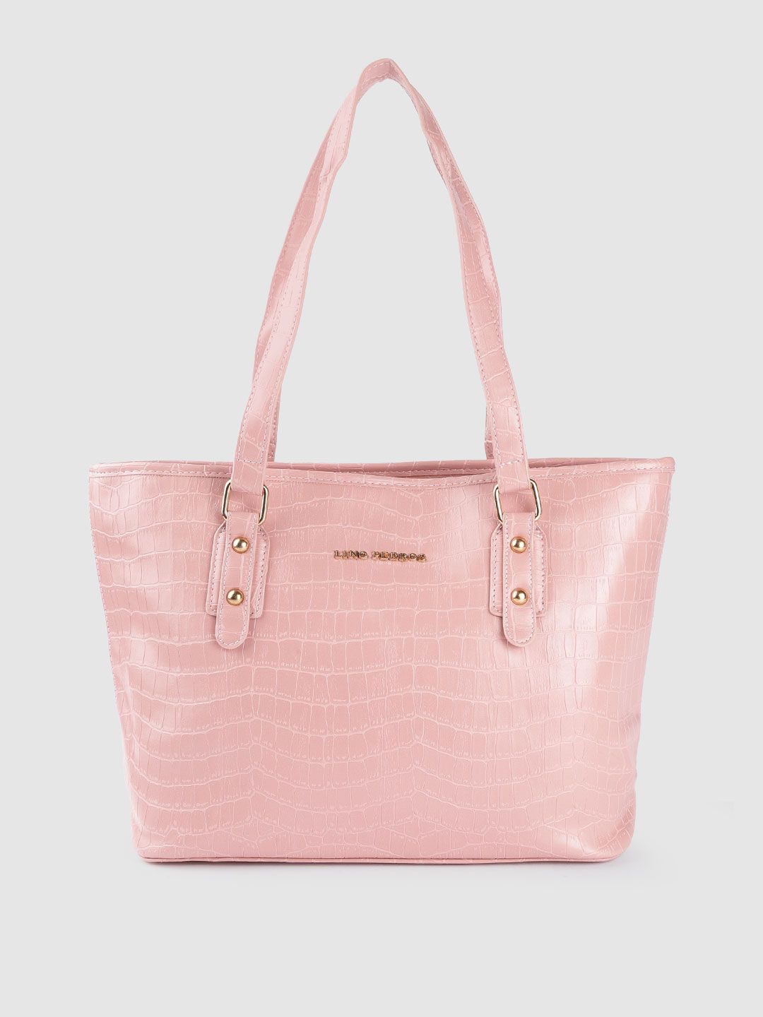 Lino Perros Women Peach-Coloured Croc-Textured Structured Shoulder Bag Price in India