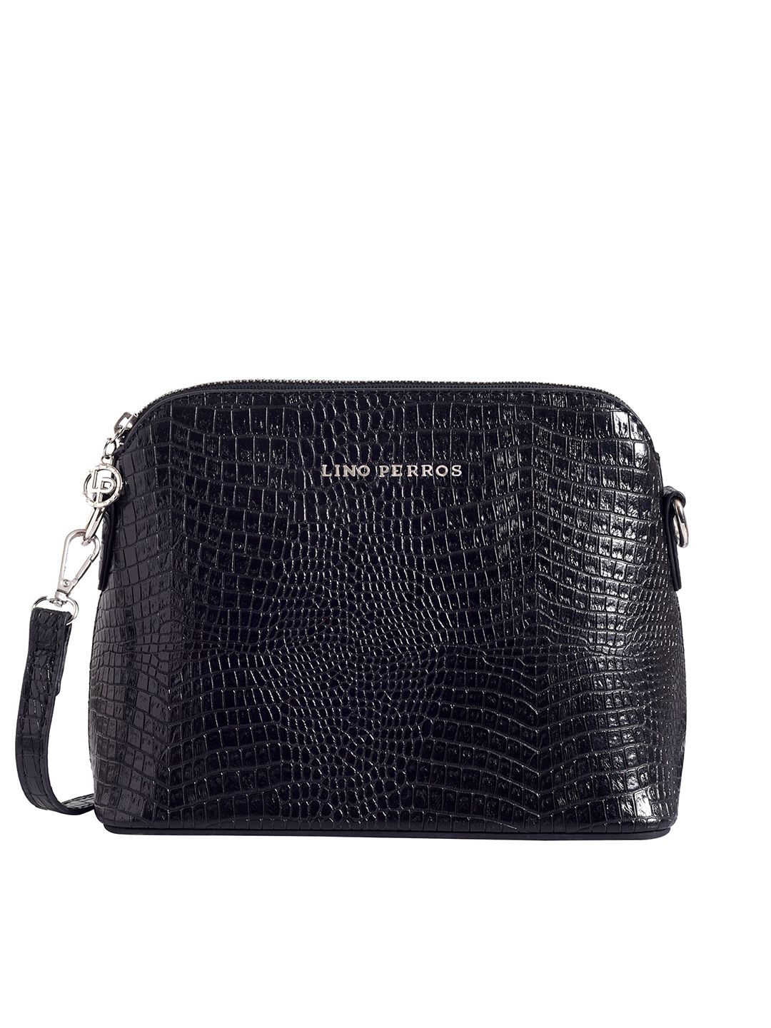 Lino Perros Women Black Croc-Textured Structured Sling Bag Price in India