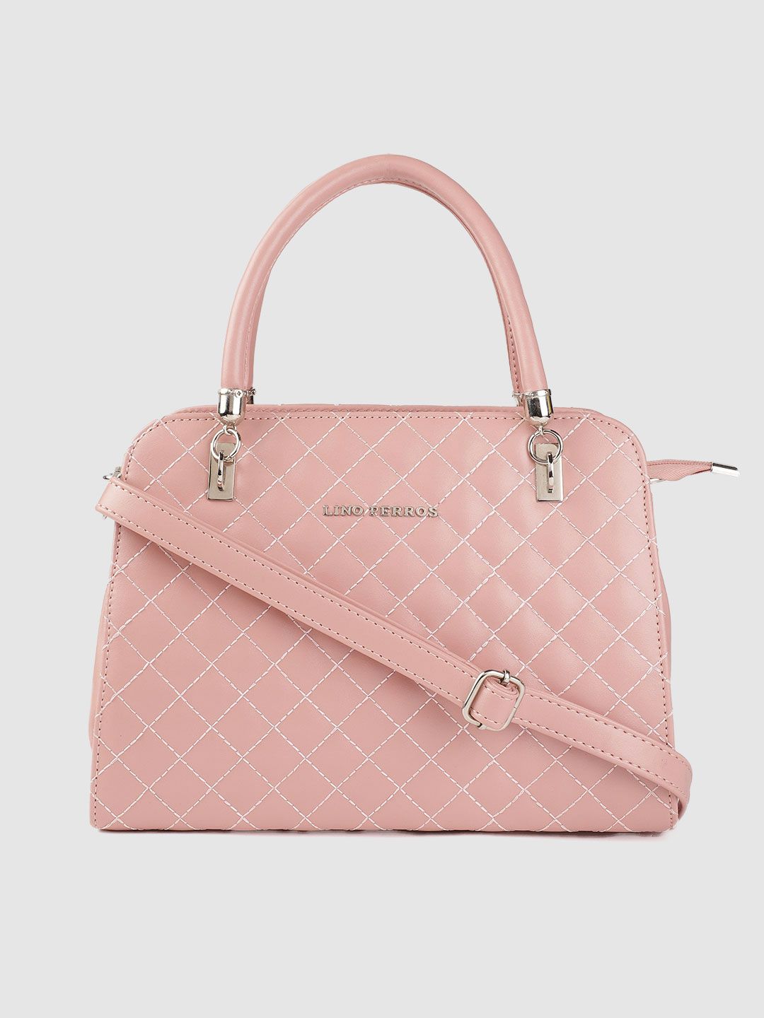 Lino Perros Women Peach-Coloured Quilted Structured Handheld Bag Price in India