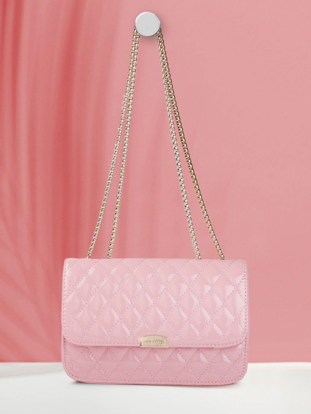 Lino Perros Women Peach-Coloured Quilted Structured Shoulder Bag Price in India