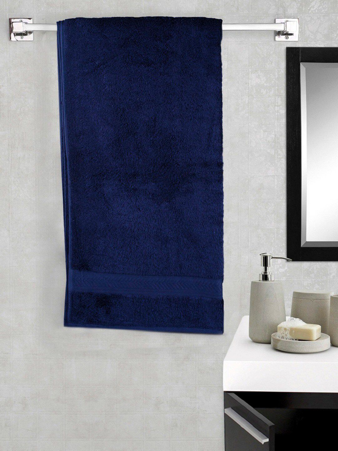 Turkish Bath Navy Blue Solid Cotton 650 GSM Bath Towel Price in India