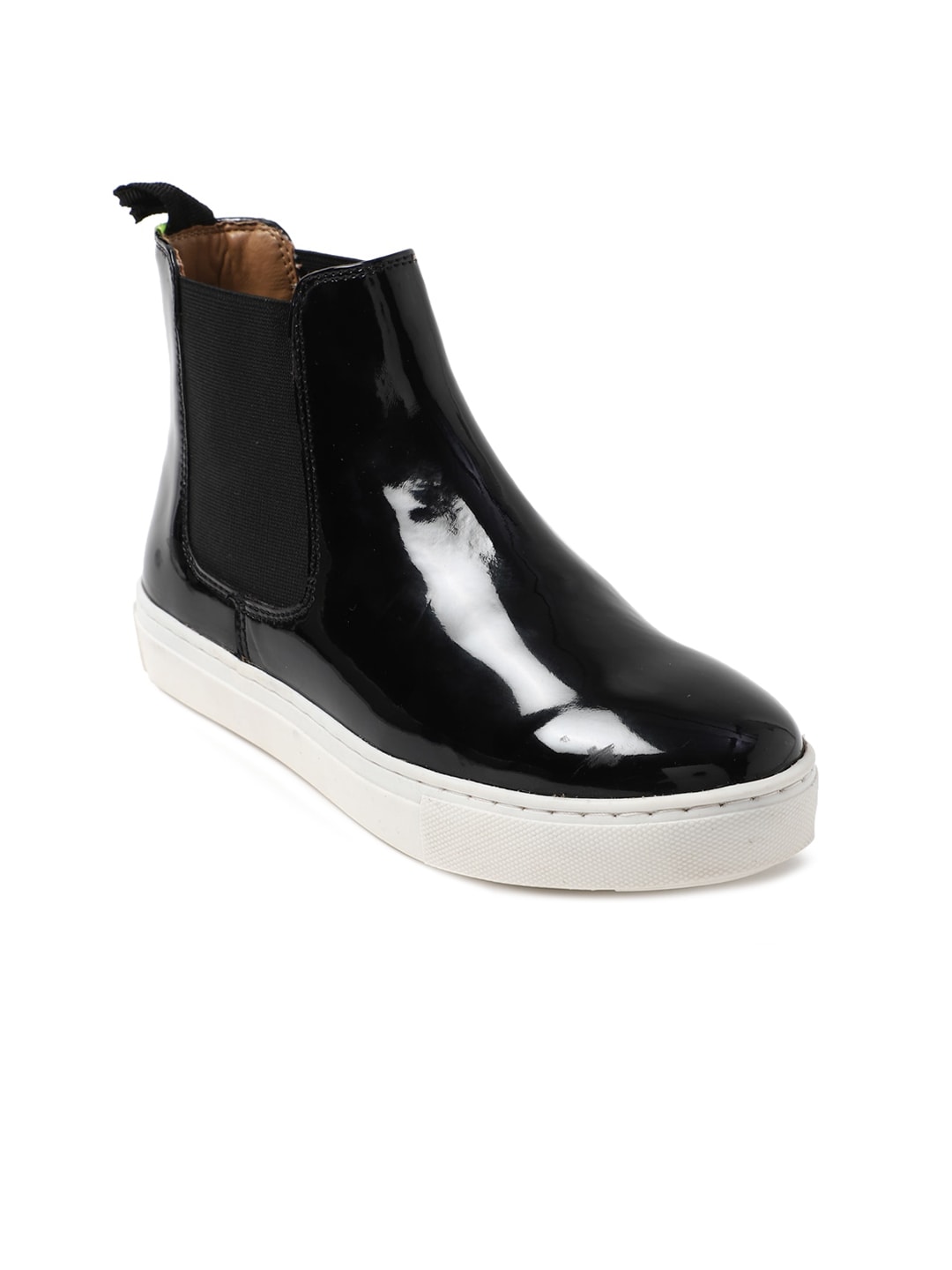 FOREVER 21 Women Black Solid Mid-Top PU Flat Boots Price in India