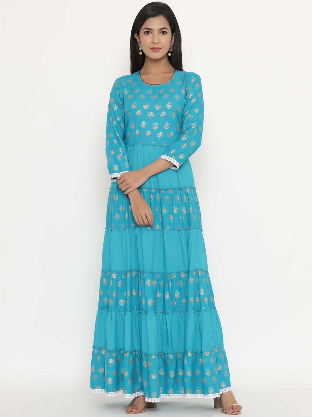 Fabriko Women Green & Gold-Toned Ethnic Motifs Printed Anarkali Kurta Price in India