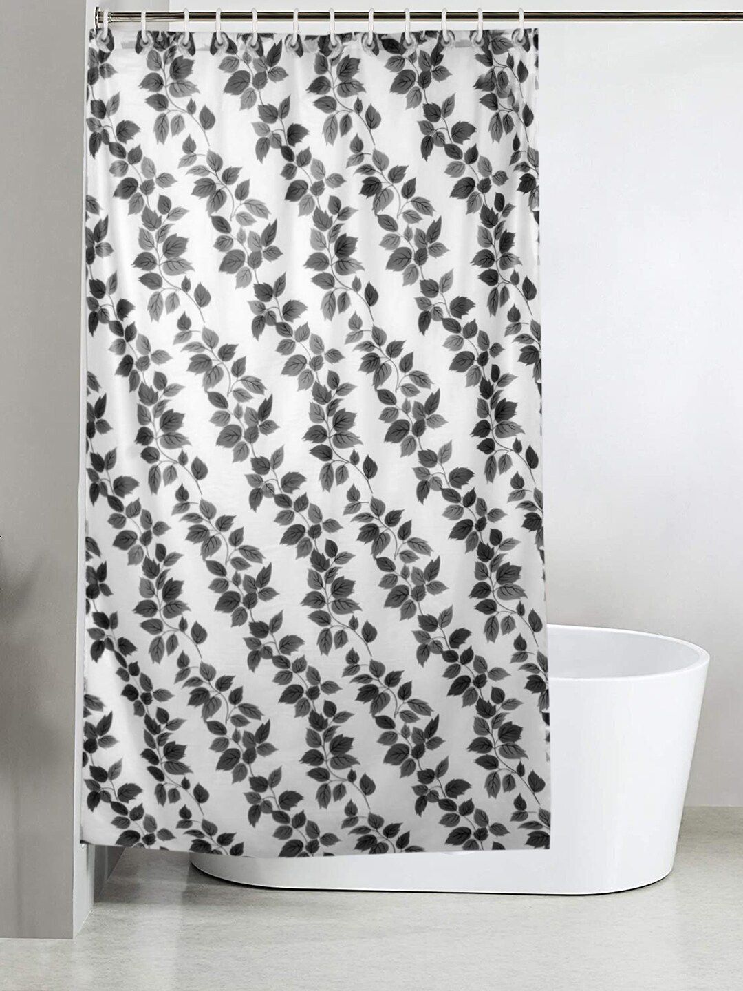 Kuber Industries Grey & White Leaf Printed Waterproof Shower Curtain Price in India