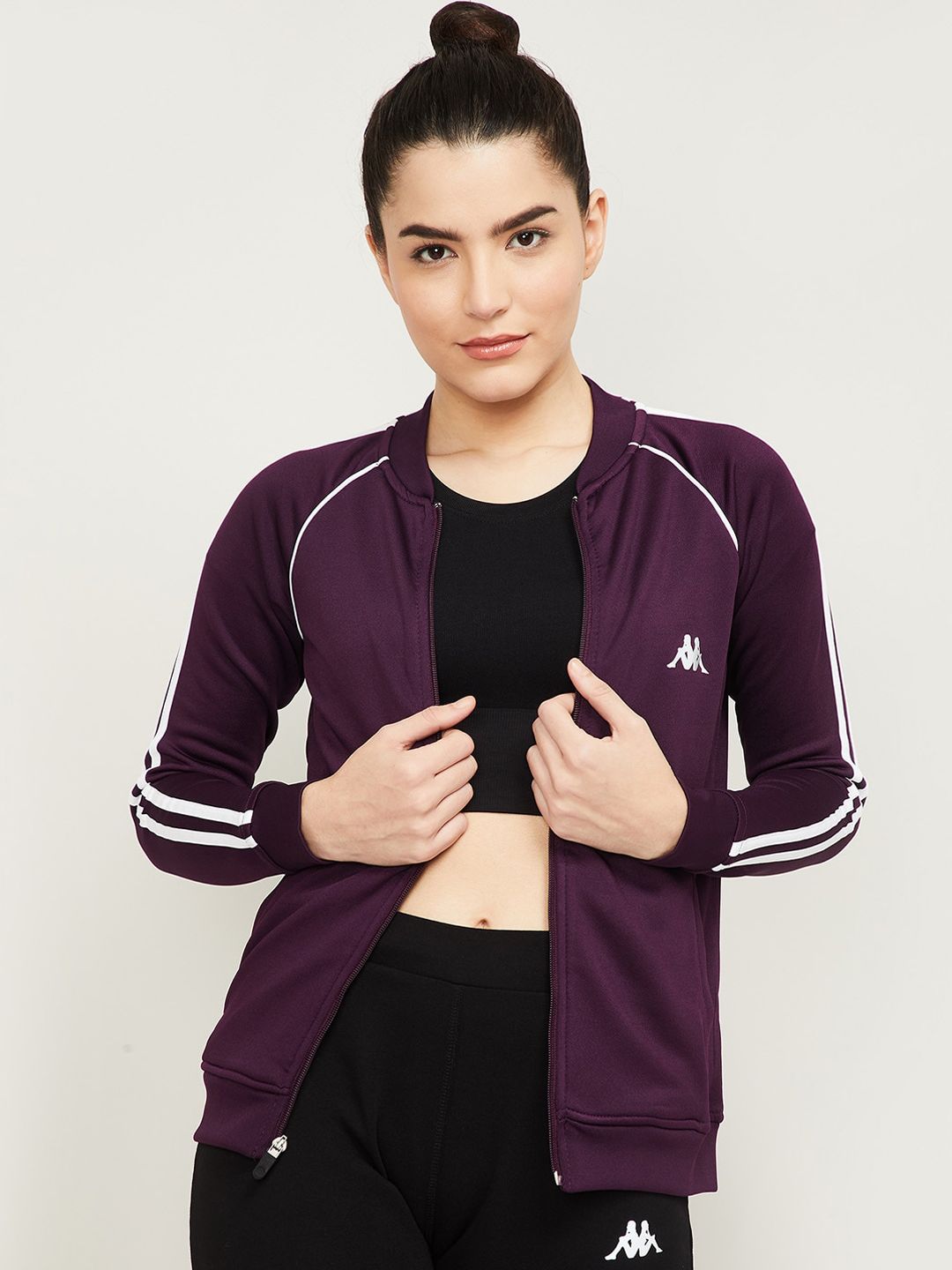Kappa Women Purple Striped Sporty Jacket Price in India