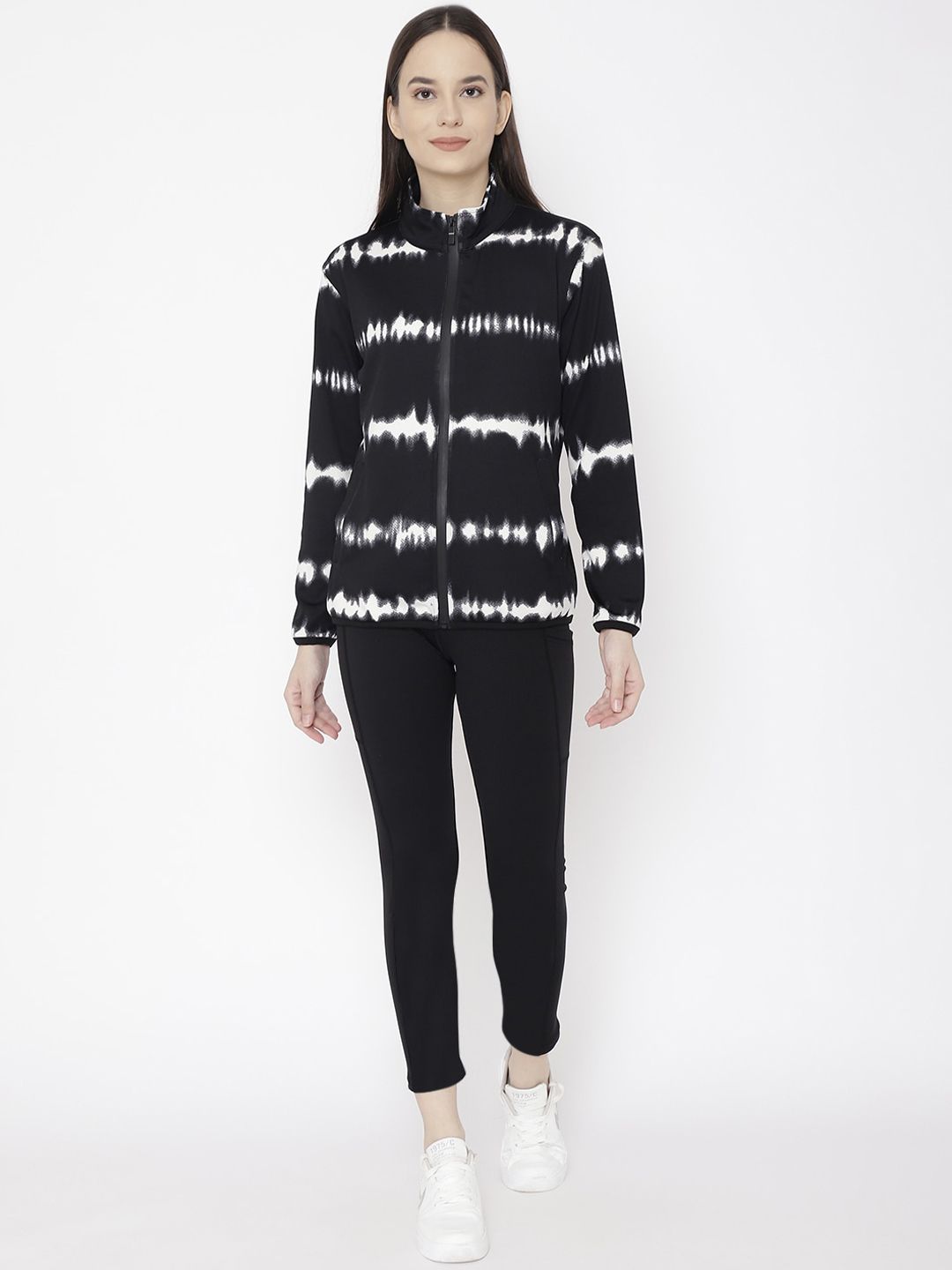 Chkokko Women Black & White Printed Tracksuit Price in India