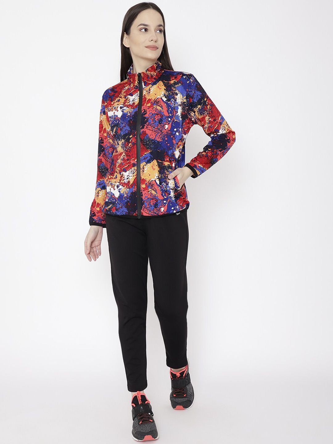 Chkokko Women Red & Blue Printed Tracksuit Price in India