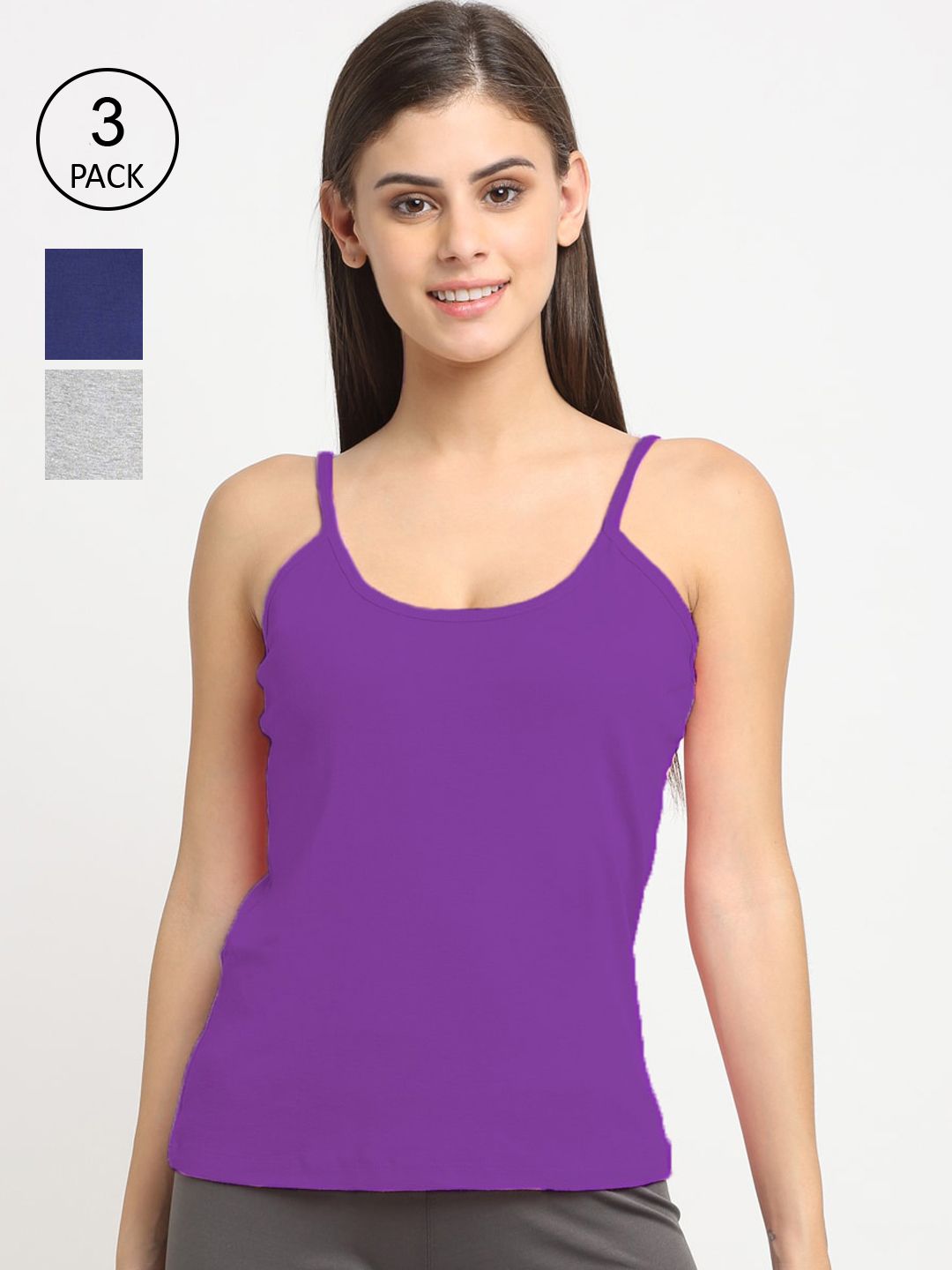 Friskers Women Pack Of 3 Solid Non-Padded Camisoles