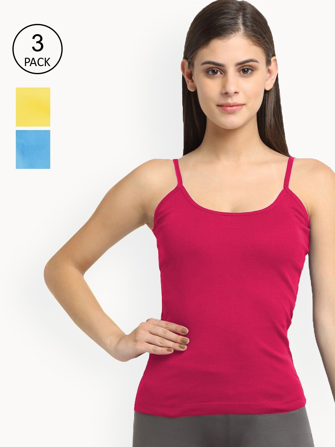 Friskers Women Pack Of 3 Solid Cotton Camisoles