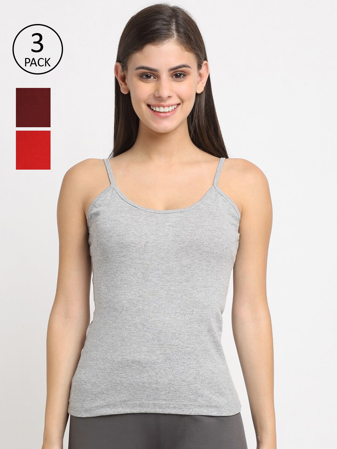 Friskers Women Pack Of 3 Solid Cotton Camisoles