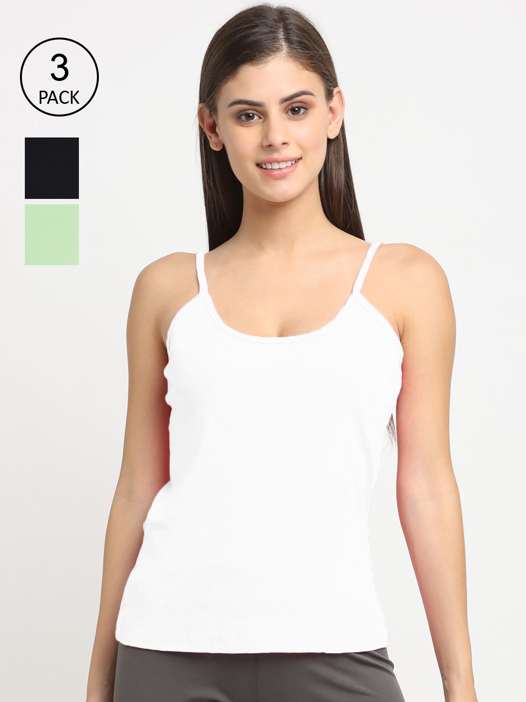 Friskers Women Pack Of 3 Solid Non-Padded Regular-Fit Camisoles