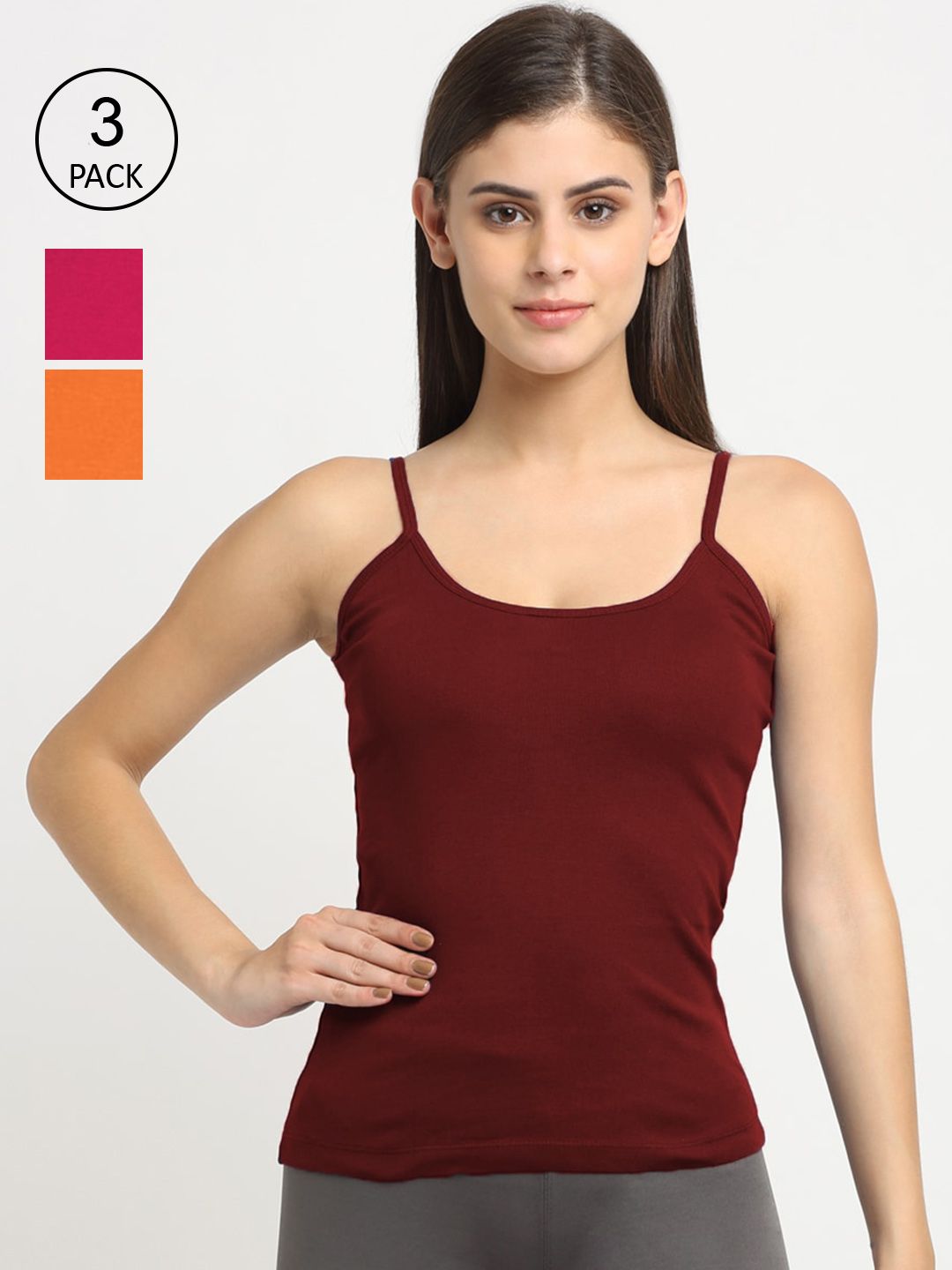Friskers Women Pack Of 3 Solid Cotton Camisoles