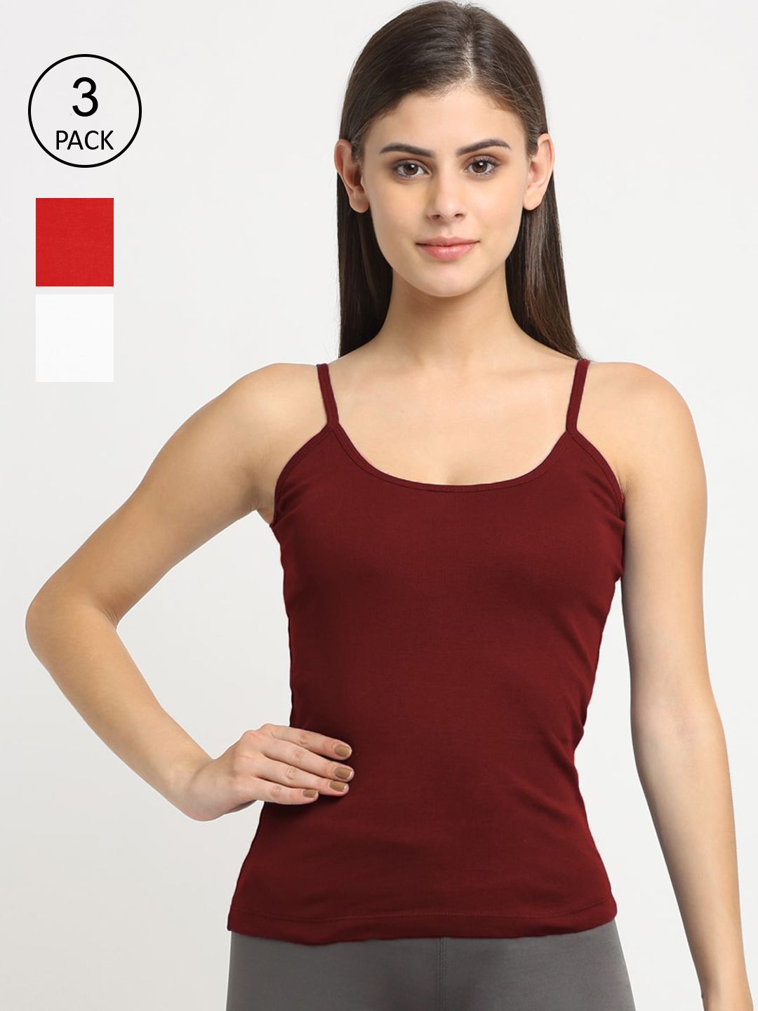 Friskers Women Pack Of 3 Solid Cotton Camisoles