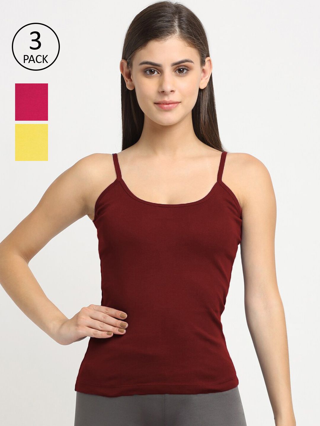 Friskers Women Pack Of 3 Solid Non-Padded Regular-Fit Camisoles