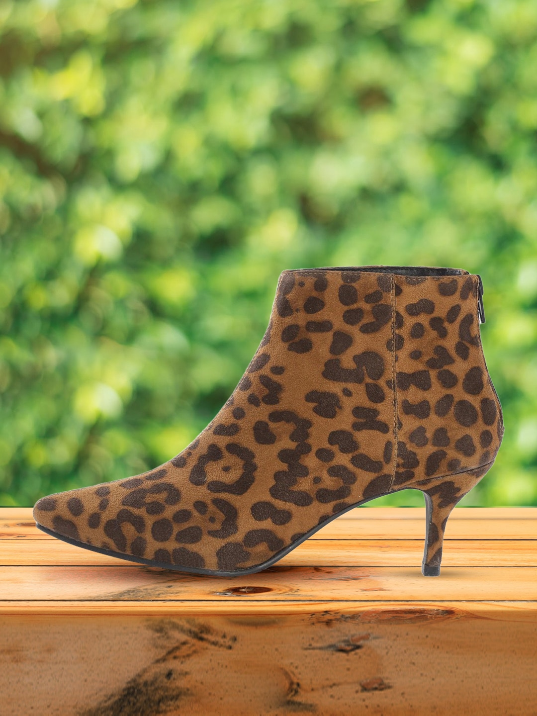 CORSICA Women Brown Leopard Print Mid-Top Heeled Boots Price in India