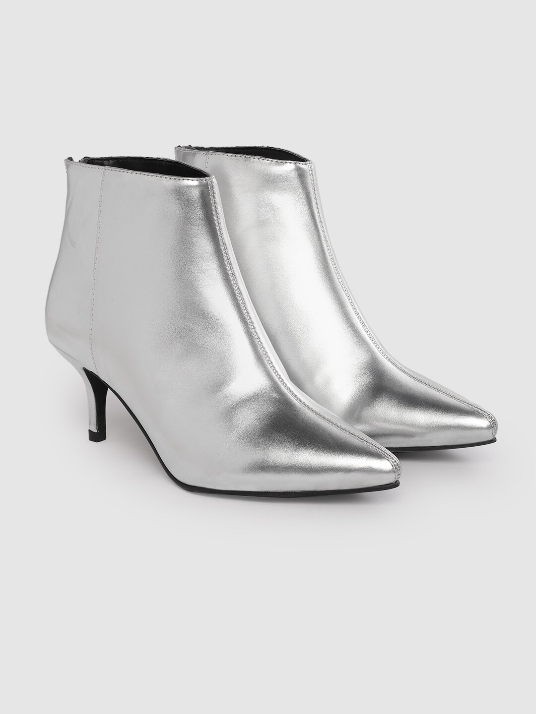 CORSICA Women Silver-Toned Solid Mid-Top Heeled Boots Price in India