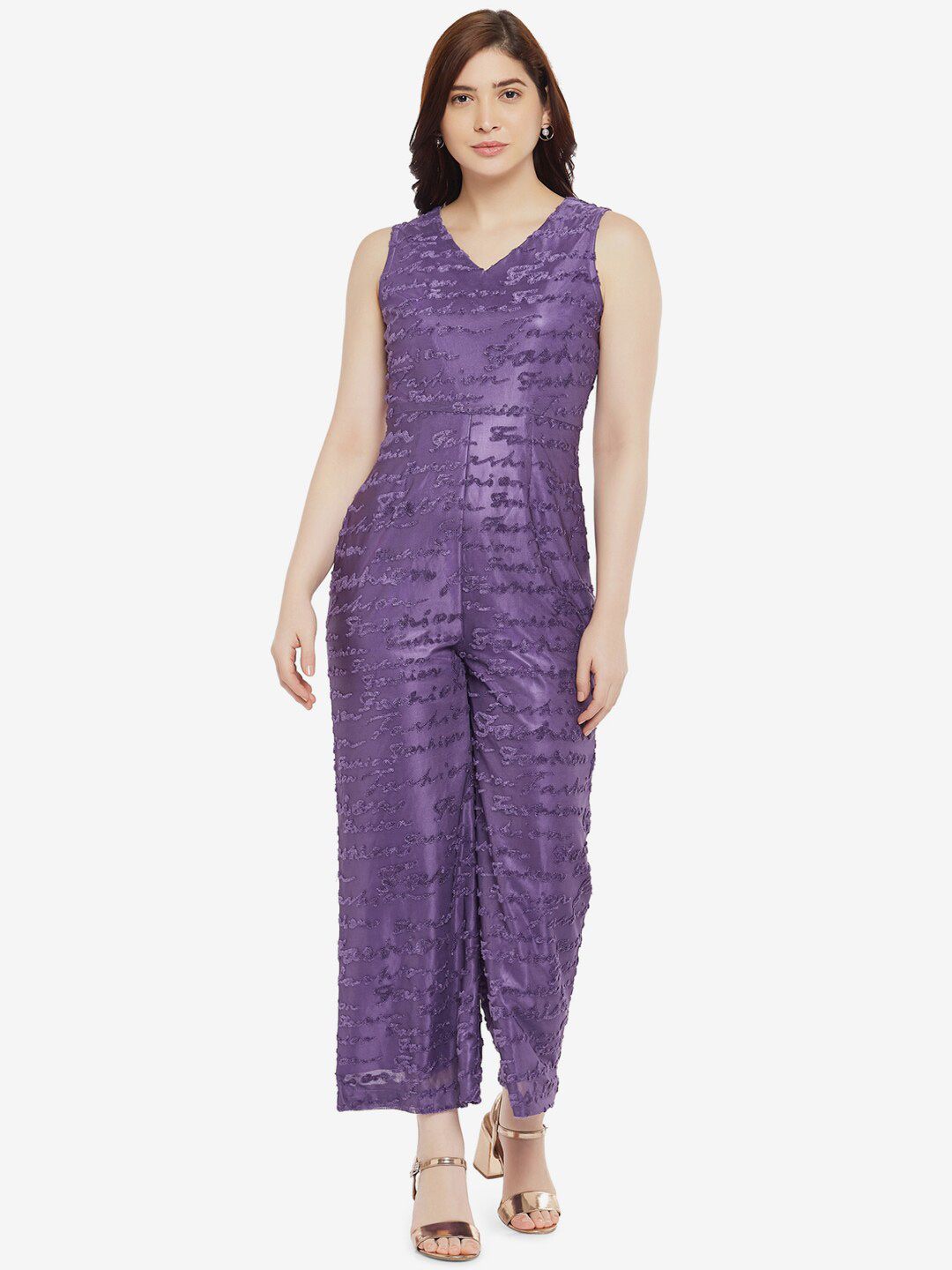 Emmyrobe Purple Embellished Basic Jumpsuit Price in India