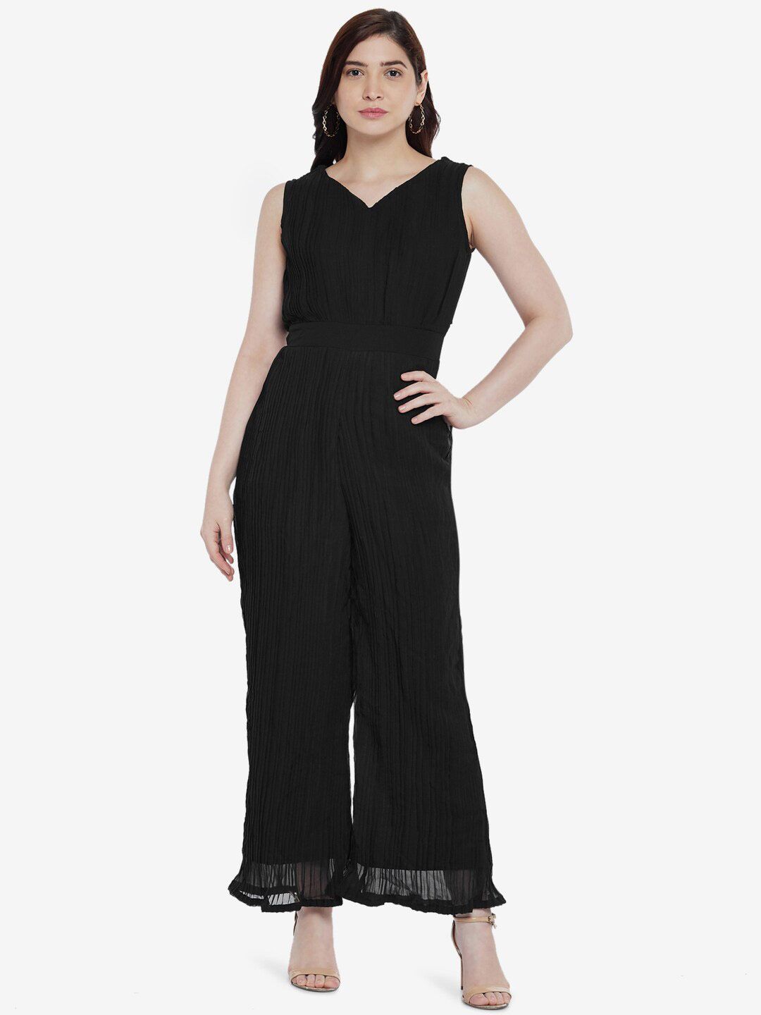 Emmyrobe Black Pleated Basic Jumpsuit Price in India