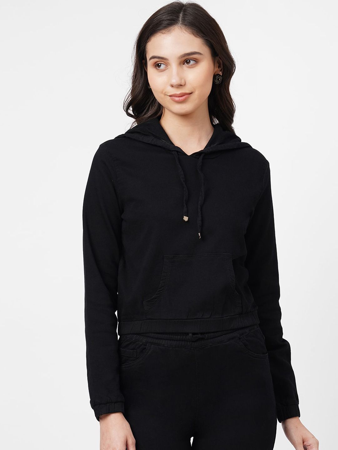 Kraus Jeans Women Black Hooded Sweatshirt Price in India