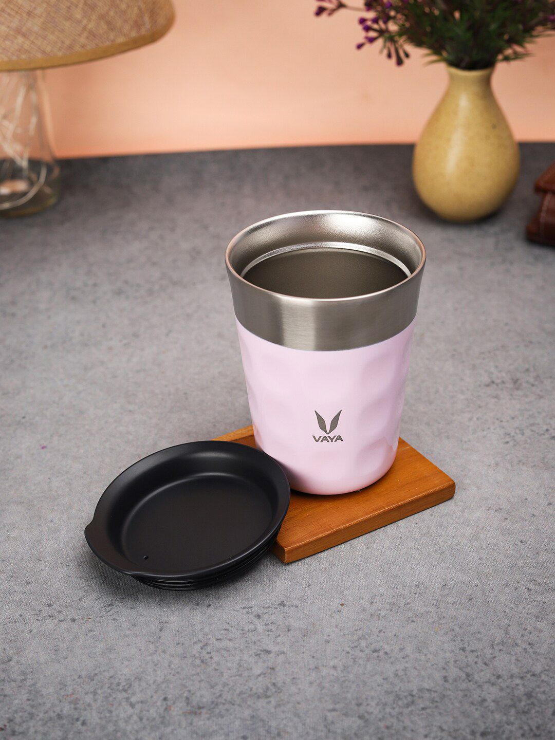 Vaya Lavender & Silver-Toned Textured Stainless Steel Matte Cups Set of 2 Insulated Cups Price in India