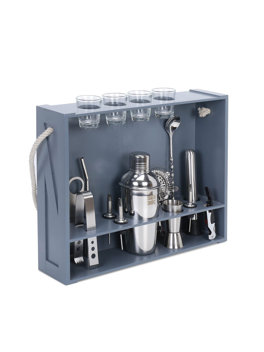 BAR BOX Silver-Toned Grey Solid Stainless Steel Bar Tool Set Price in India