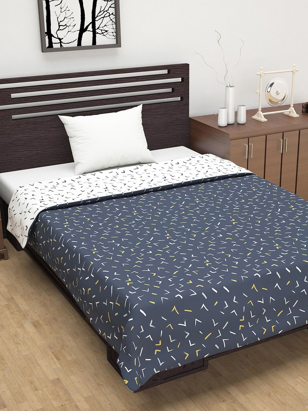 Divine Casa Navy Blue & White AC Room 120 GSM Single Bed Dohar Price in India