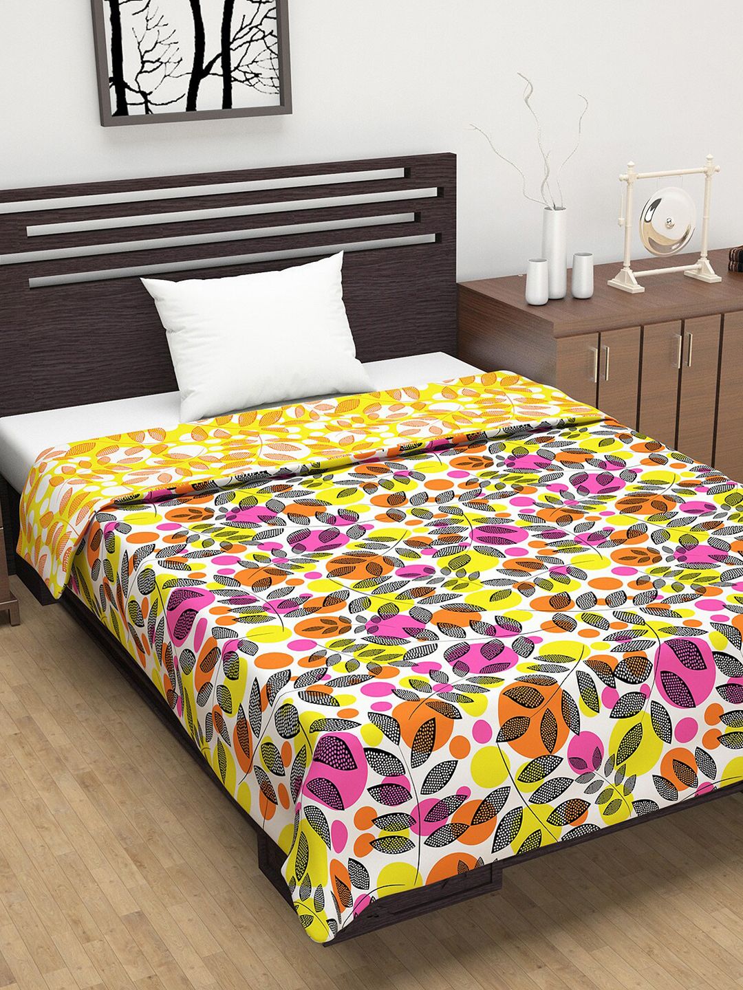 Divine Casa Pink & Yellow Floral AC Room 120 GSM Single Bed Dohar Price in India