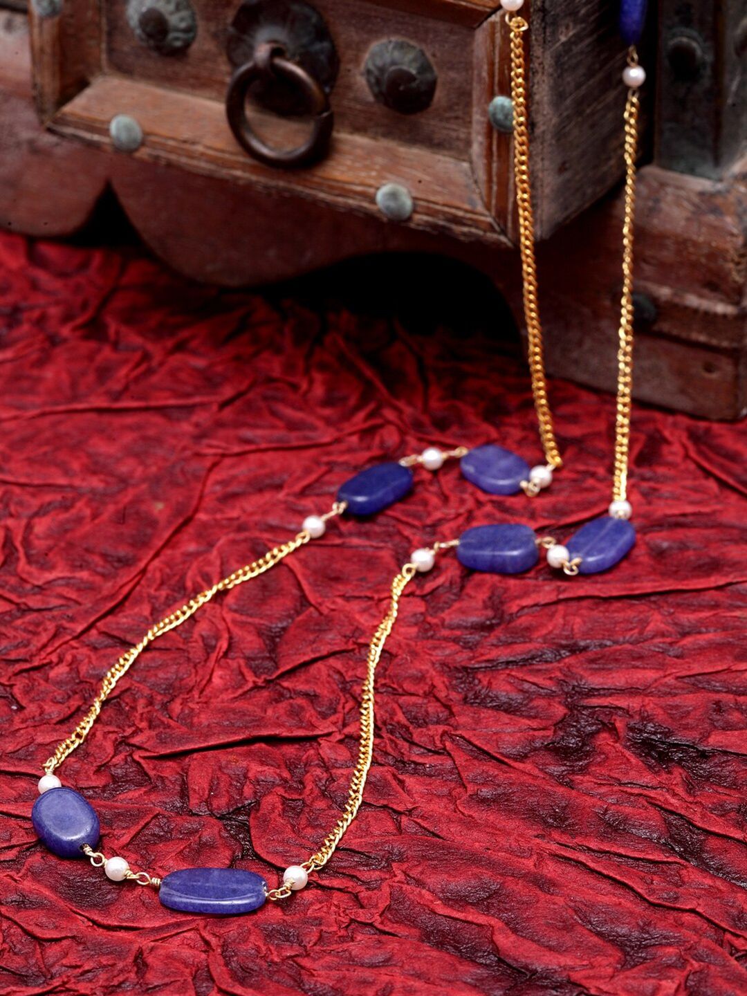 DUGRISTYLE Blue & Gold-Plated Artificial Stones & Beads Copper Necklace Price in India
