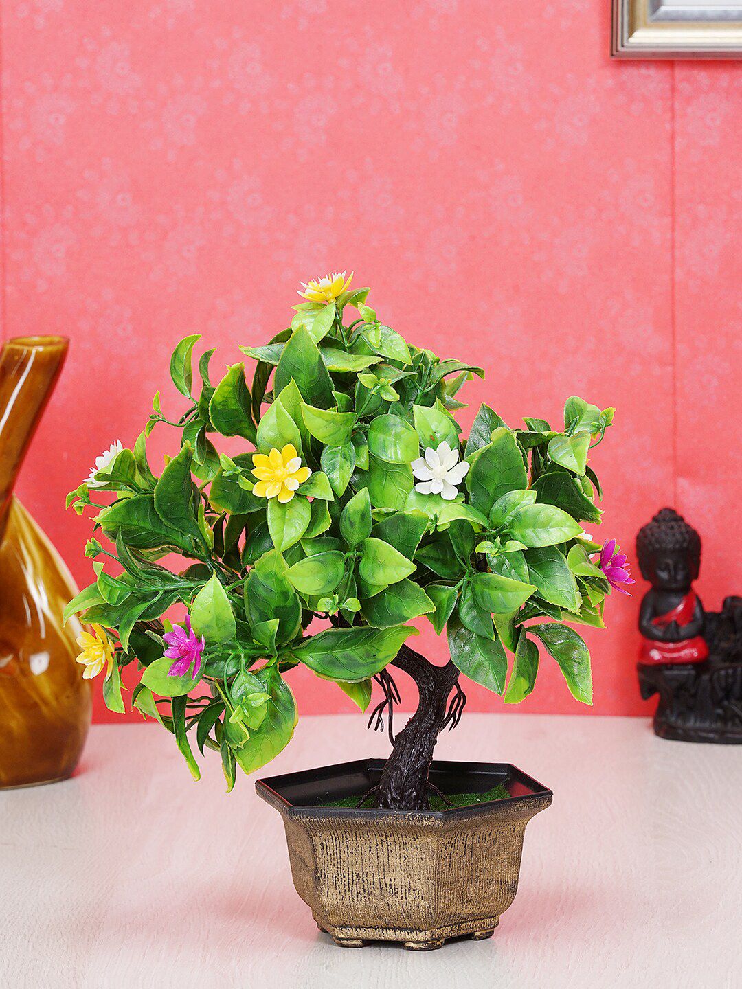 Dekorly Green & Gold-Toned Decorative Bonsai Plant With Pot Price in India