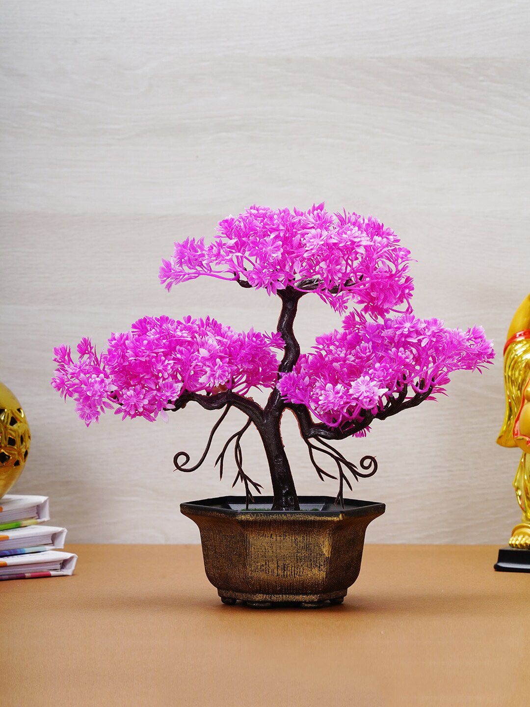 Dekorly Purple Gold-Toned Decorative Bonsai Plant With Pot Price in India