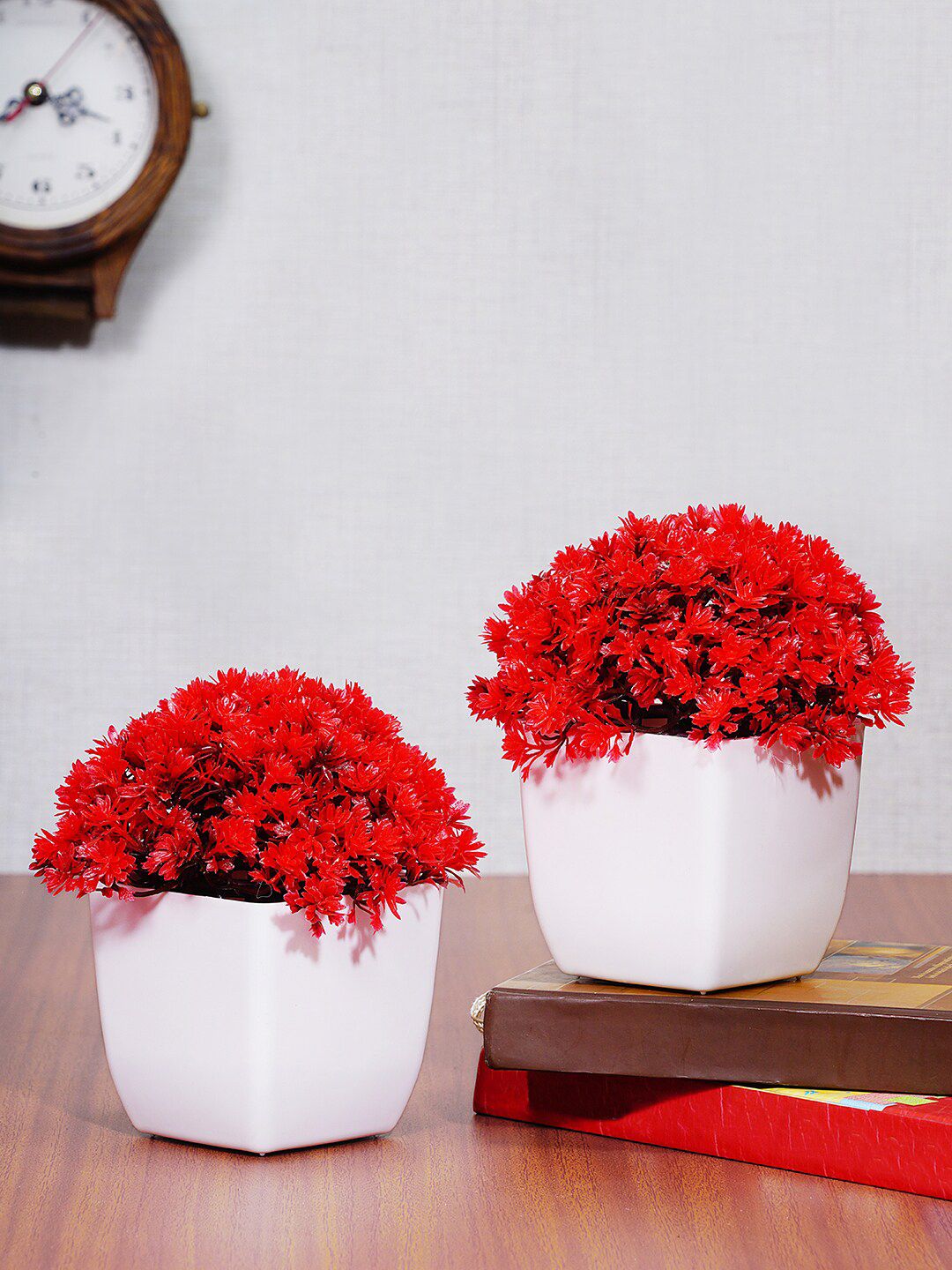 Dekorly Set Of 2 Red & White Decorative Bonsai Plant With Pot Price in India