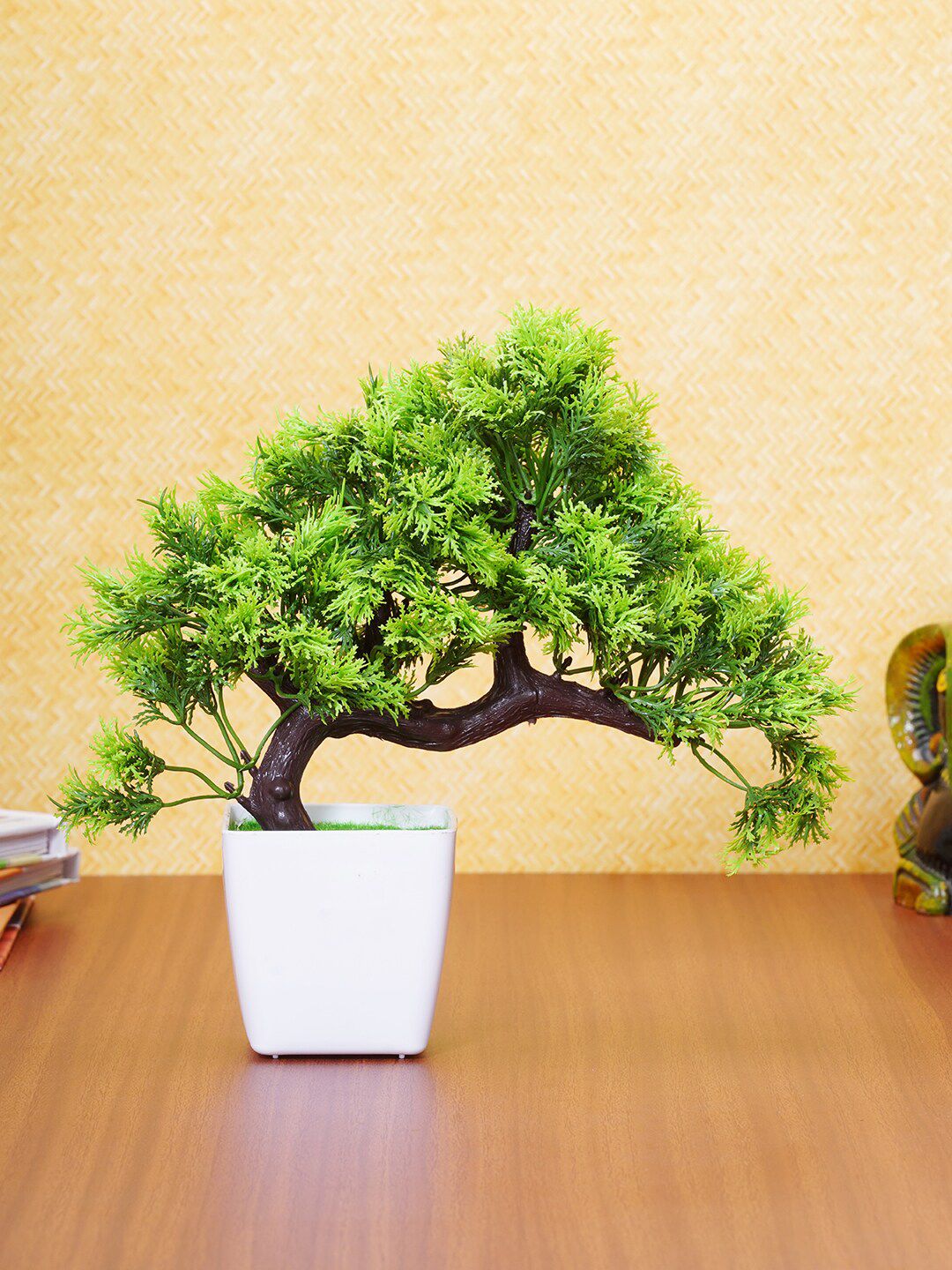 Dekorly Green & White Bonsai Artificial Plant With Pot Price in India