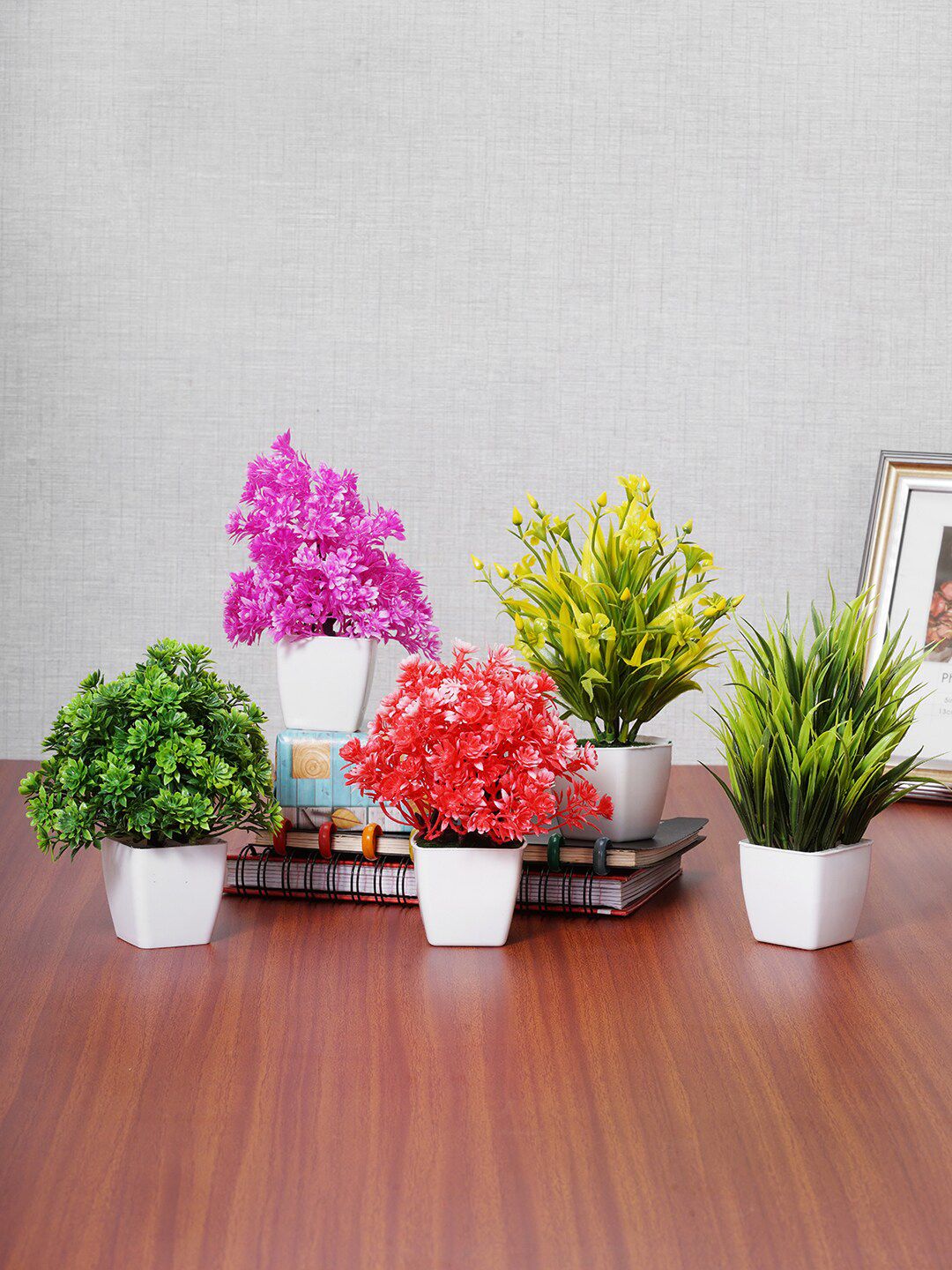 Dekorly Set of 5 Artificial Wild Colorful Flower Decorative Bonsai Plants With Pot Price in India