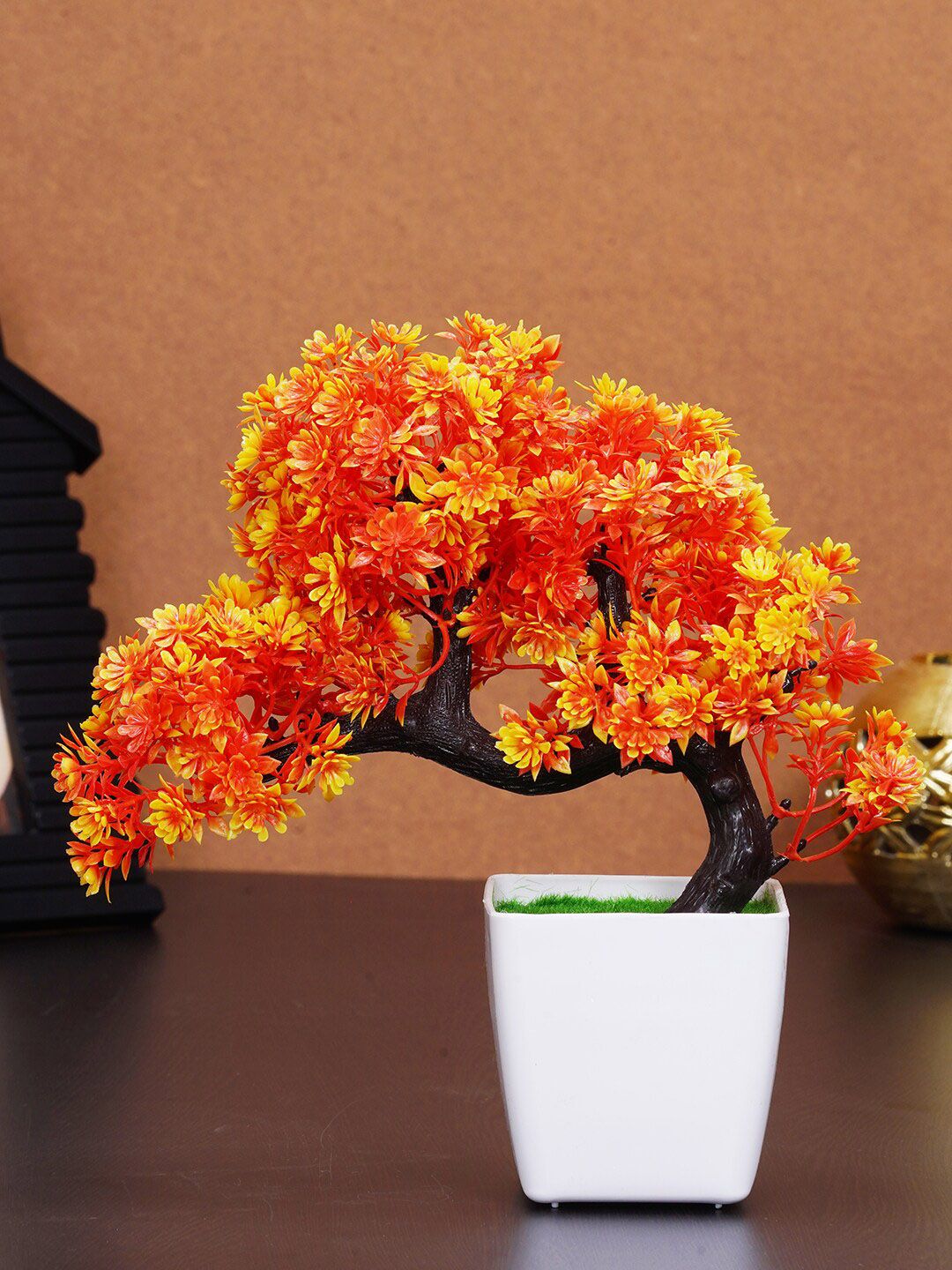 Dekorly Orange & White Decorative Bonsai Plant With Pot Price in India
