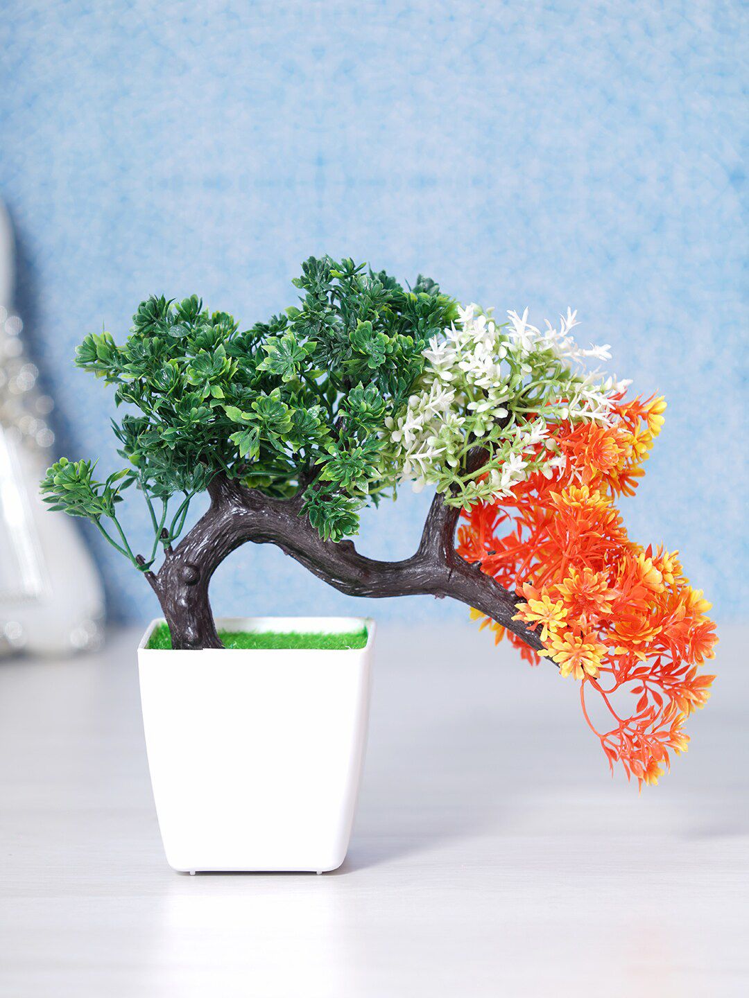 Dekorly Green & Orange Decorative Bonsai Plant With Pot Price in India