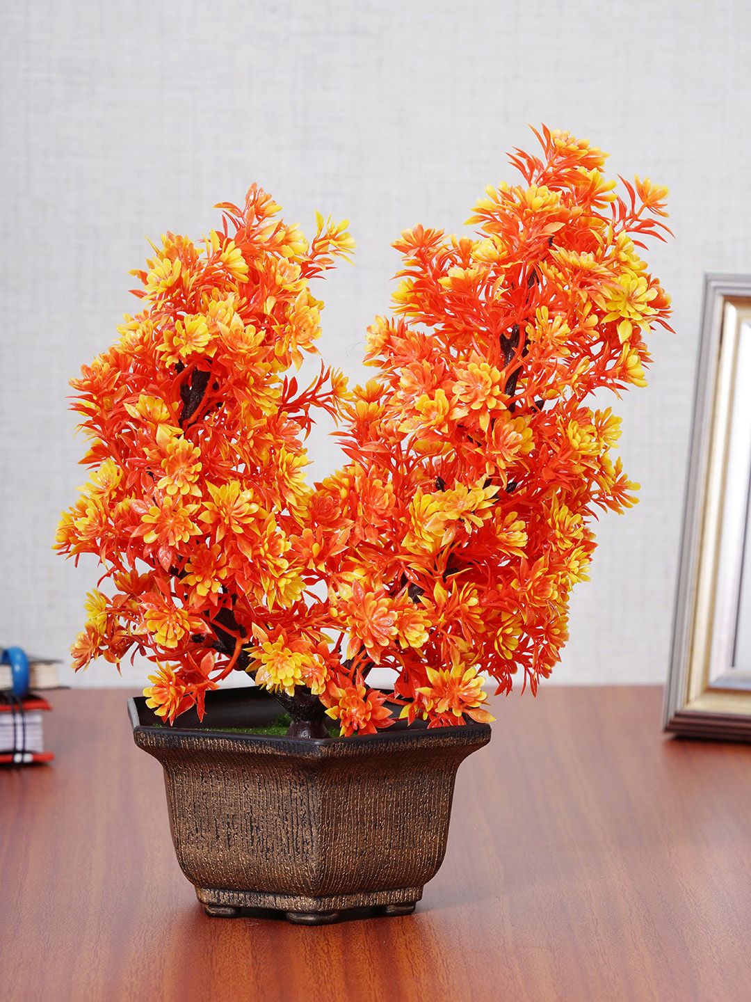 Dekorly Orange & Gold-Toned Decorative Bonsai Plant With Pot Price in India