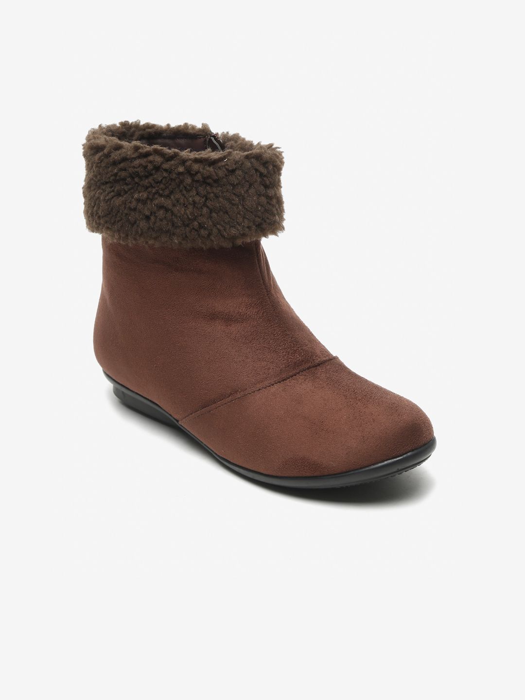 Flat n Heels Women Brown Suede Flat Boots Price in India