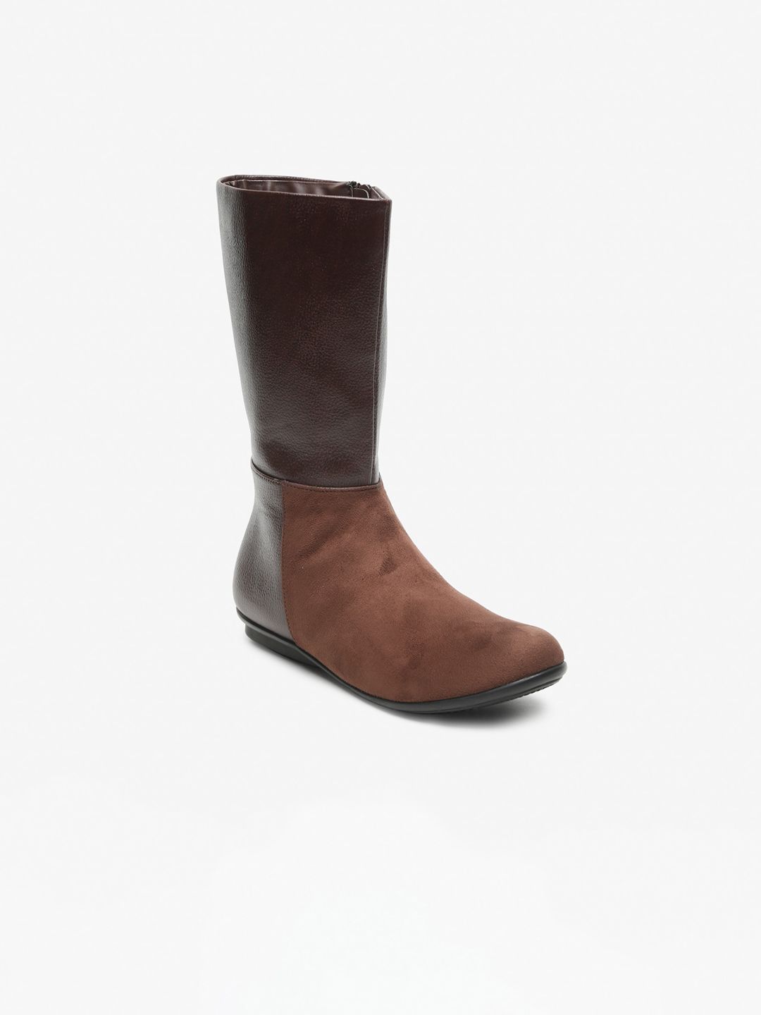 Flat n Heels Women Brown Textured Suede Flat Boots Price in India
