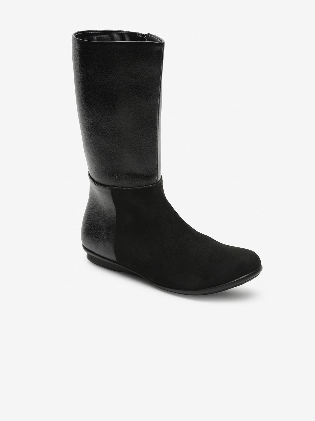 Flat n Heels Women Black Suede Flat Boots Price in India